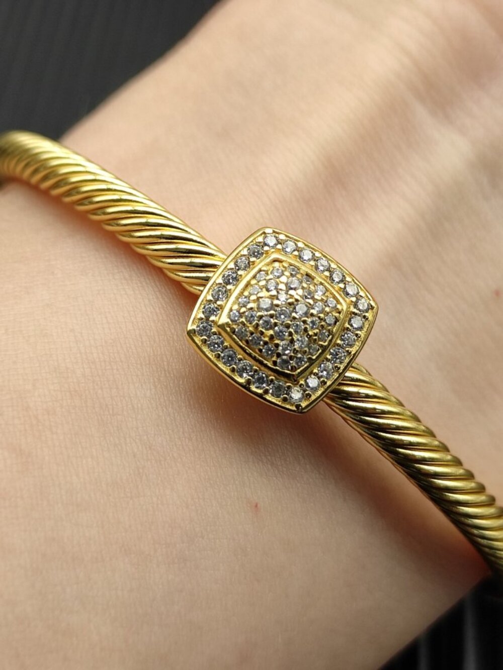 💯💯💯David Yurman Gold 4mm Full Diamond Square Diamond Button bracelet - Picture 6 of 8